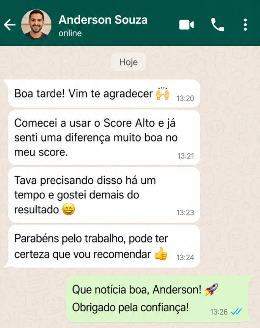 Depoimento de Anderson no WhatsApp